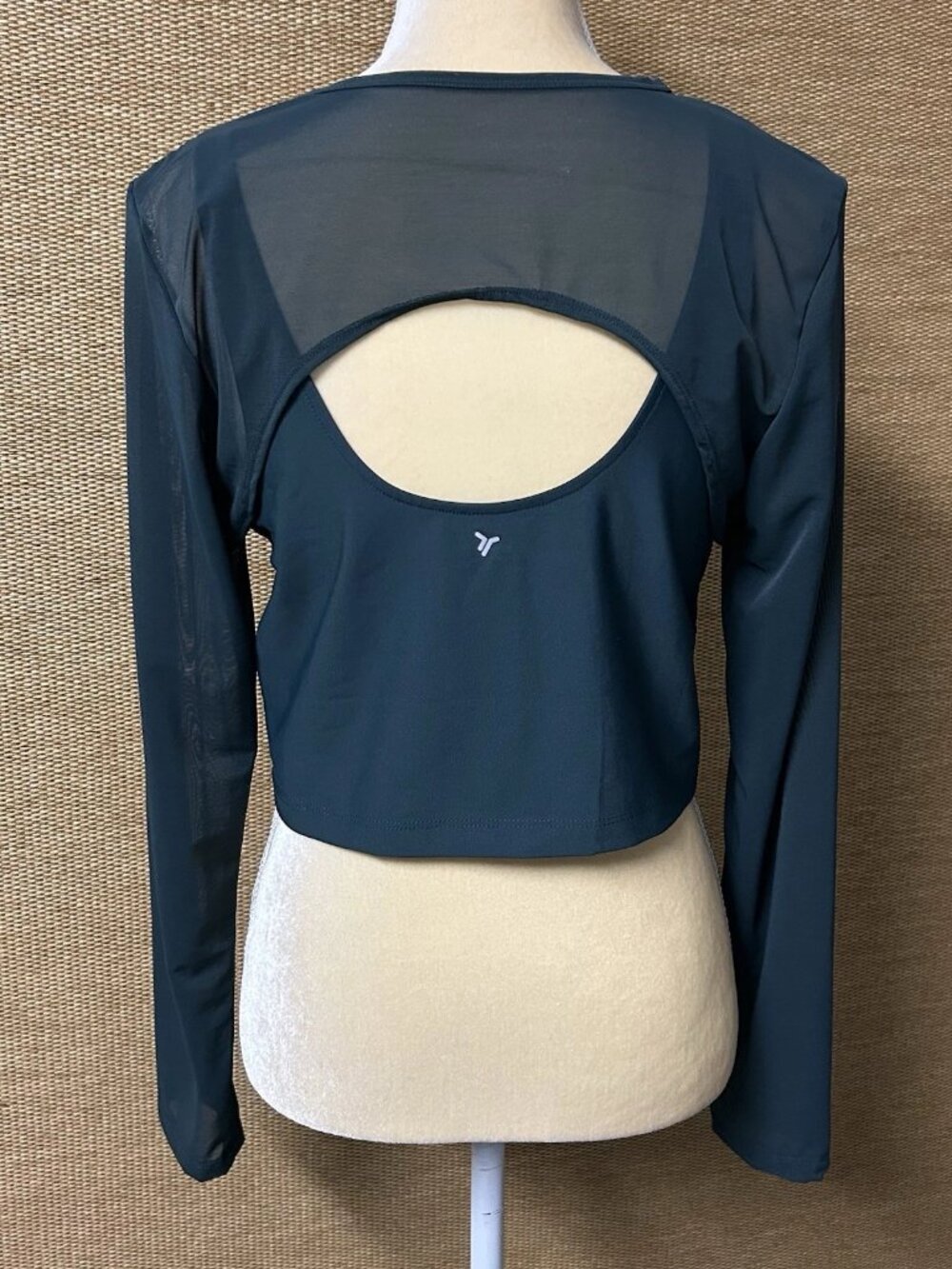 Old Navy Active PowerSoft 2-in-1 Mesh-Sleeve Crop Top Womens Large Pine Green - Picture 3 of 7